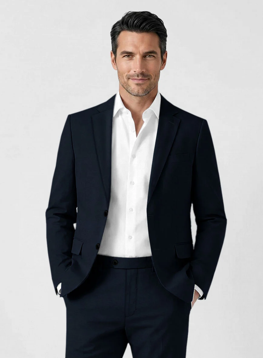 Italian Navy Blue Cotton Stretch Jacket - Image 2