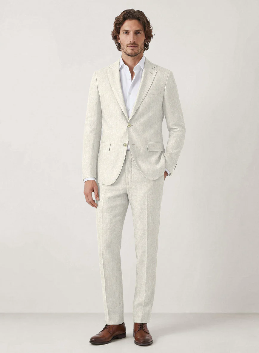Italian Prato Beige Dobby Linen Suit