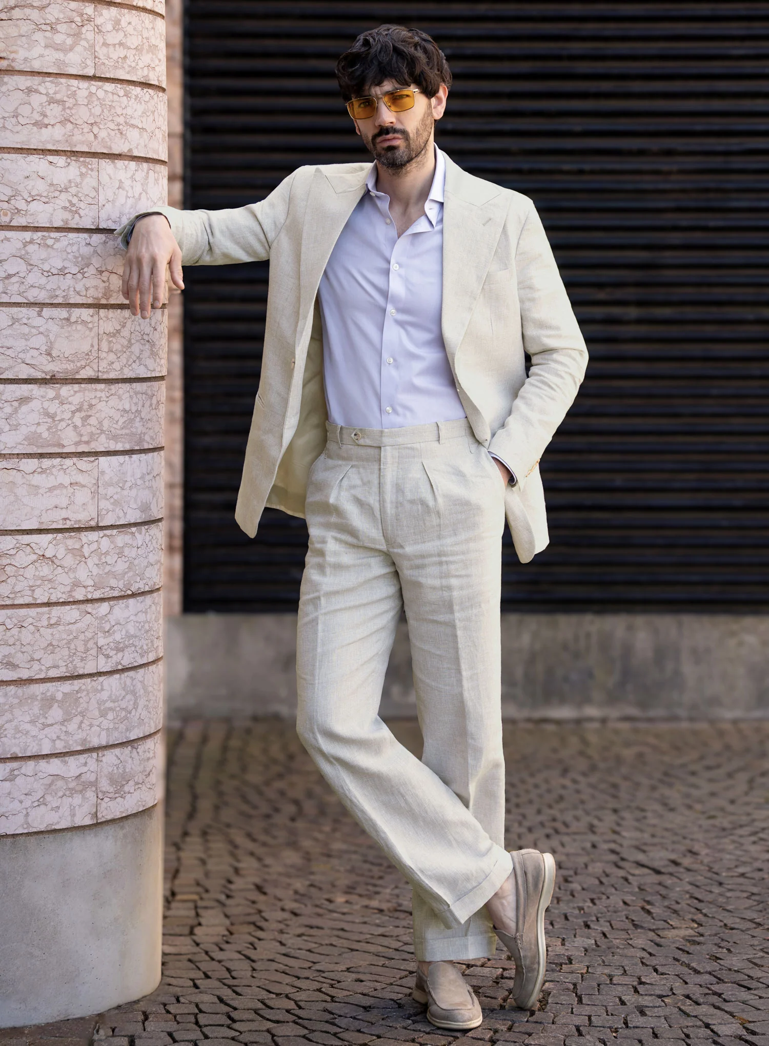 Italian Prato Beige Glen Linen Suit-II - Image 4