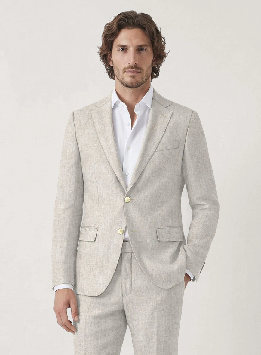 Italian Prato Beige Sharkskin Linen Jacket - Image 2