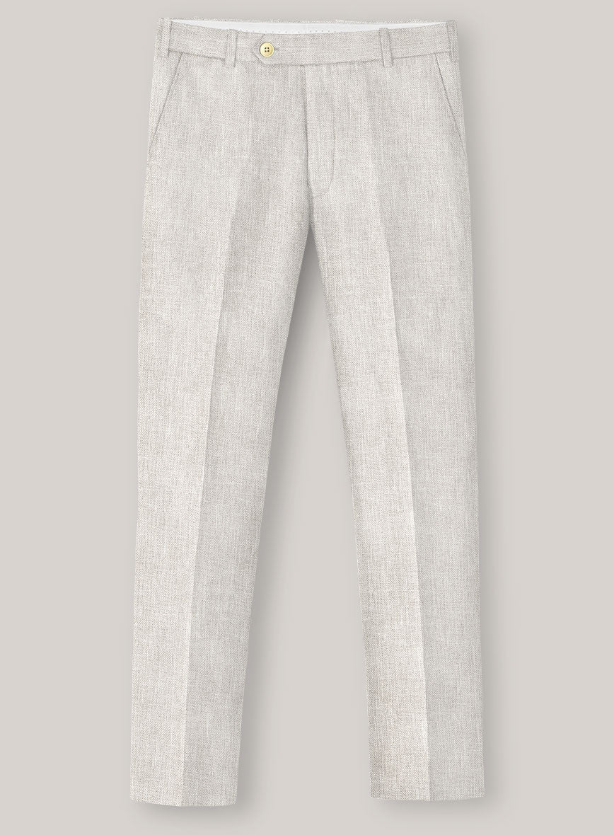 Italian Prato Beige Sharkskin Linen Pants - Image 2