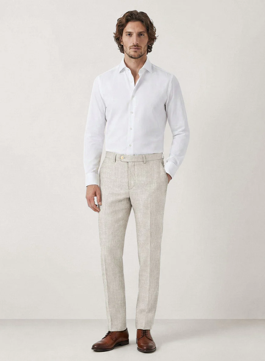 Italian Prato Beige Sharkskin Linen Pants - Image 3