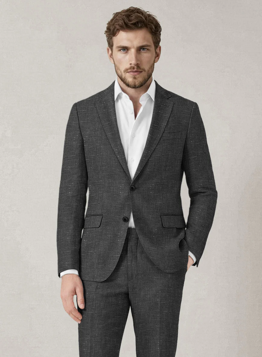 Italian Prato Black Chambray Linen Jacket - Image 2