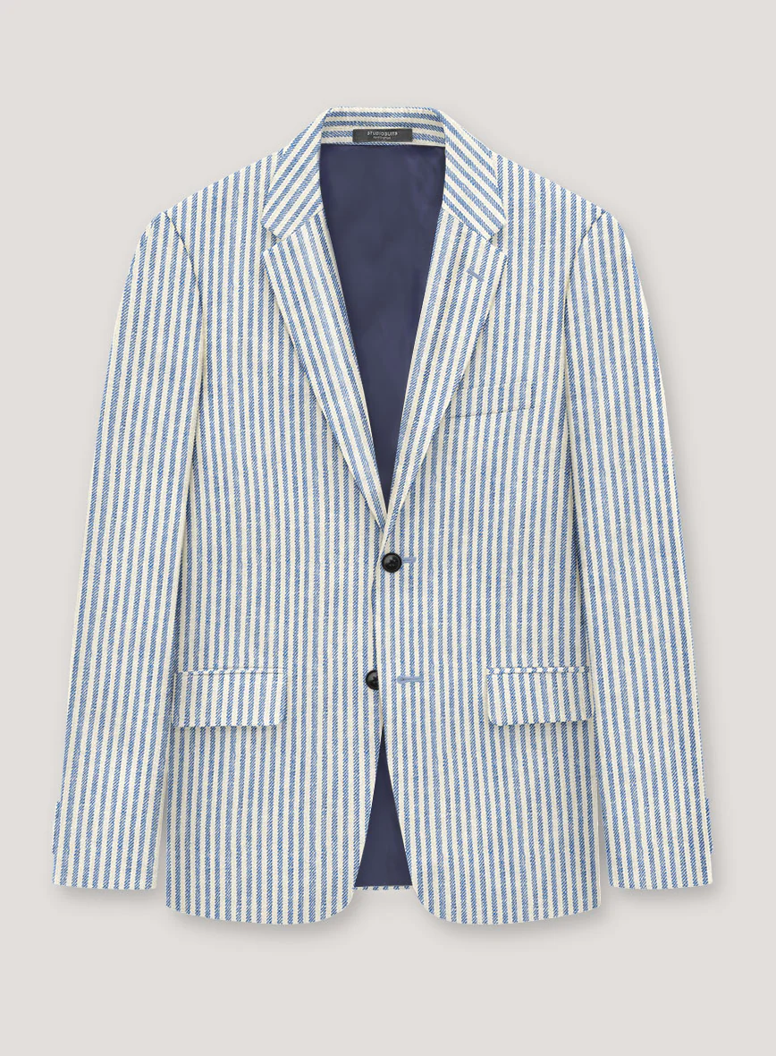 Italian Prato Blue Pinstripe Linen Suit - Image 2