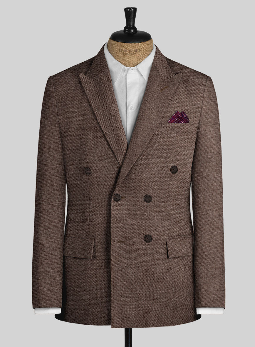 Italian Prato Brown Dobby Linen Double Breasted Suit - Image 2