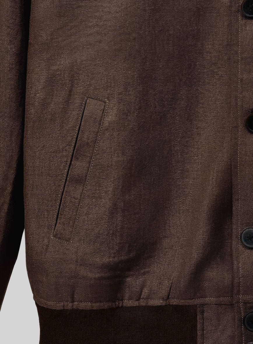 Italian Prato Brown Linen Bomber Jacket - Image 5