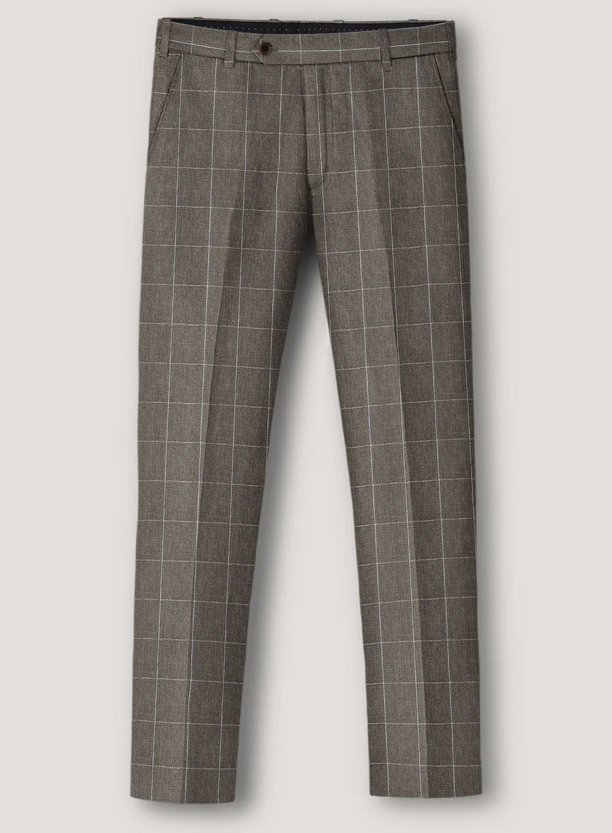 Italian Prato Brown Windowpane Linen Pants - Image 2