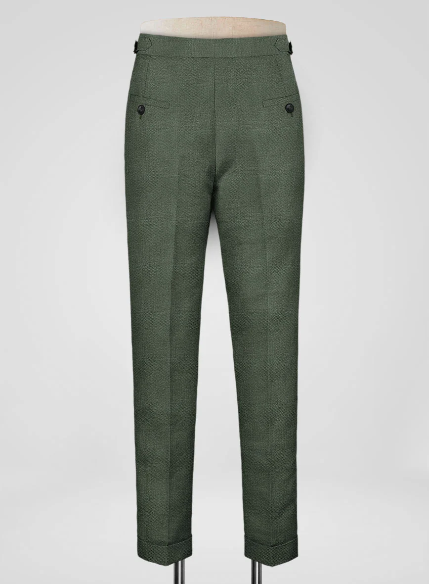 Italian Prato Green Dobby Linen Highland Trousers - Image 3