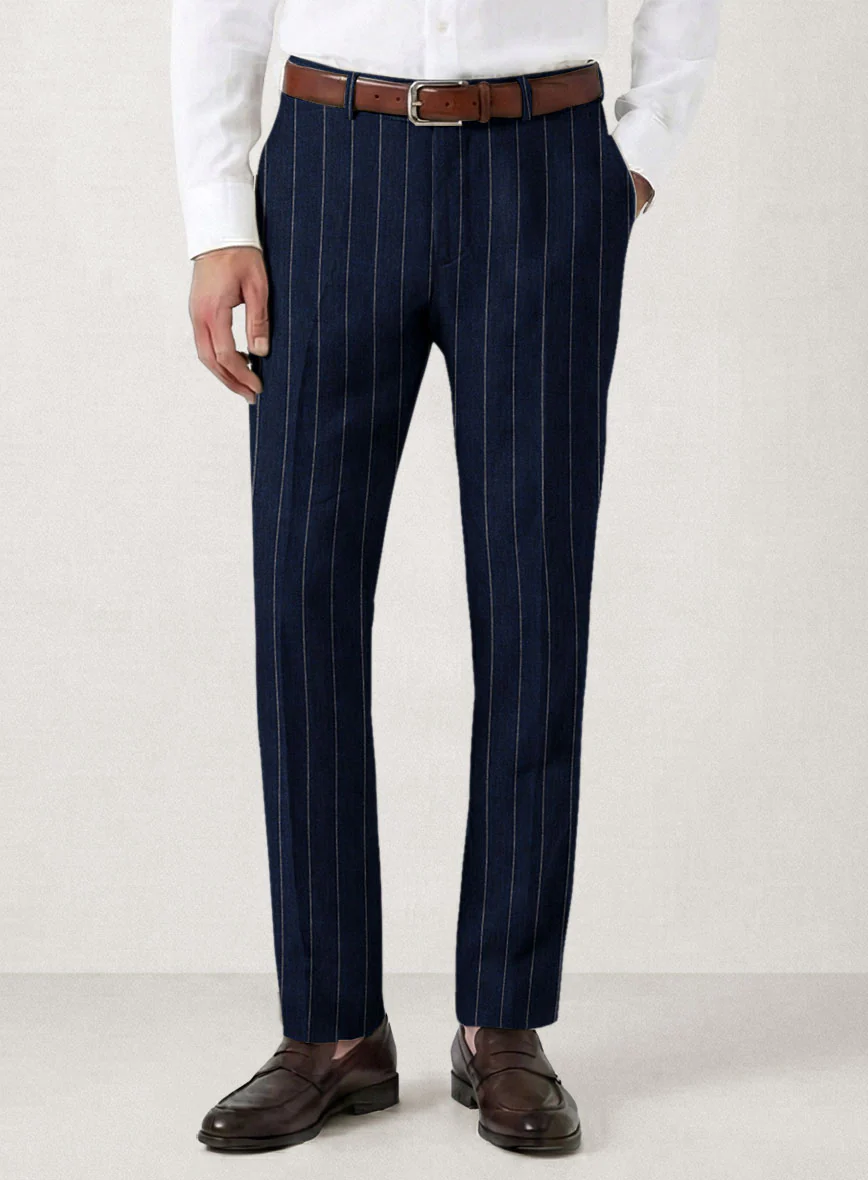 Italian Prato Midnight Blue Wide Stripe Linen Suit - Image 5