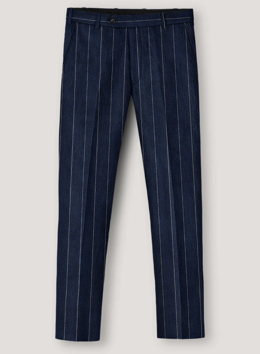 Italian Prato Midnight Blue Wide Stripe Linen Suit - Image 4