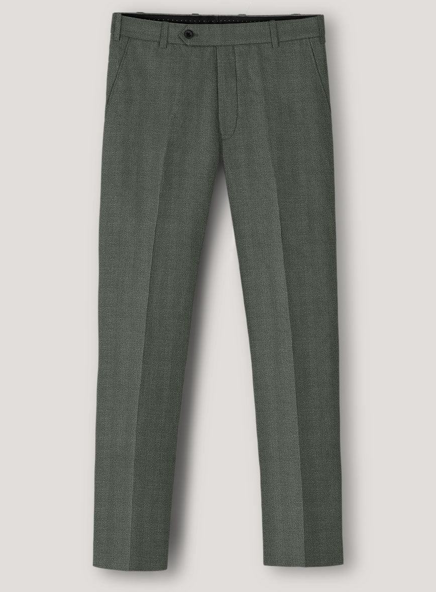 Italian Prato Olive Green Herringbone Linen Pants - Image 2