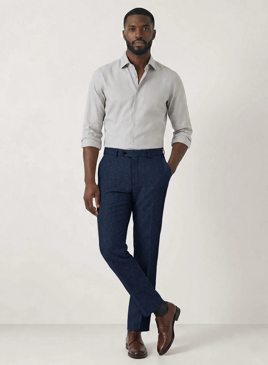 Italian Prato Royal Blue Glen Linen Pants - Image 3