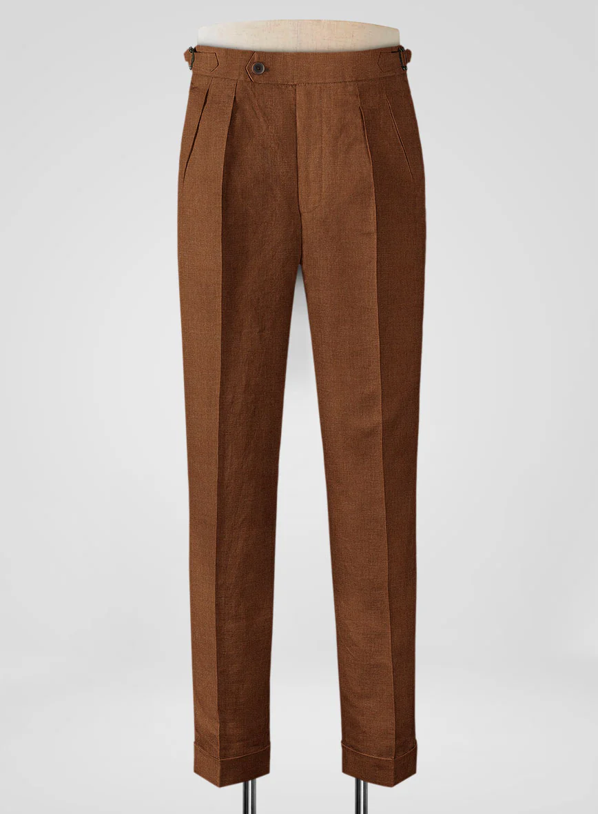 Italian Prato Rust Linen Highland Trousers
