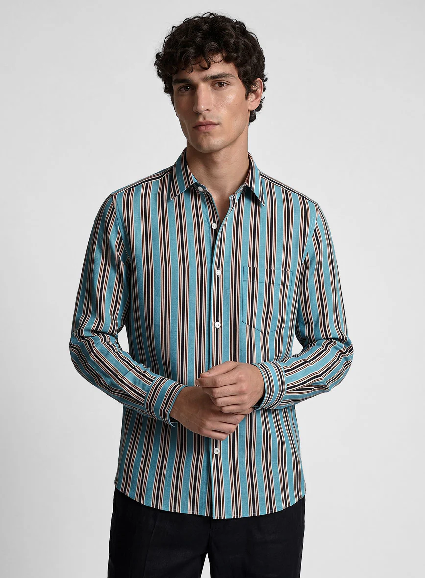 Italian Striped Blue Summer Linen Shirt