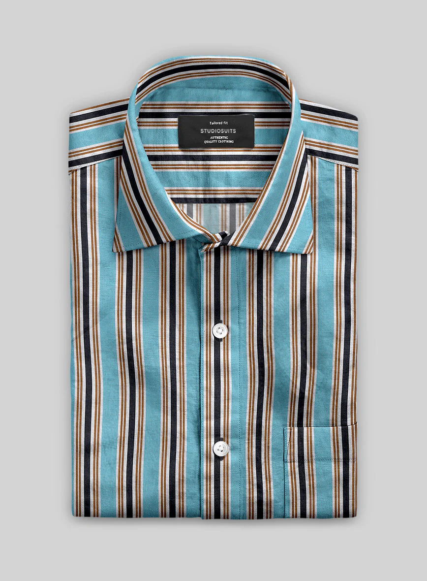 Italian Striped Blue Summer Linen Shirt - Image 2