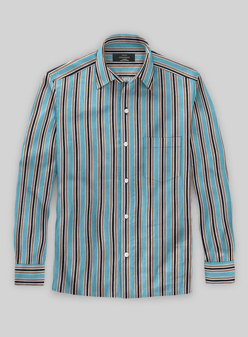 Italian Striped Blue Summer Linen Shirt - Image 3