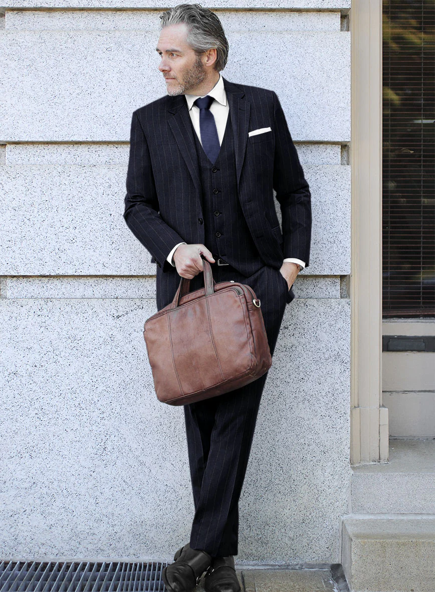 Italian Uben Blue Chalkstripe Flannel Suit - Image 2