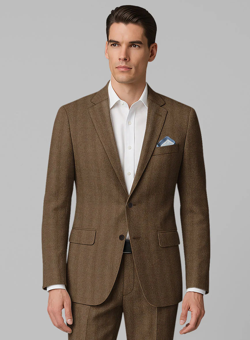 Italian Wide Herringbone Brown Tweed Suit - Image 4