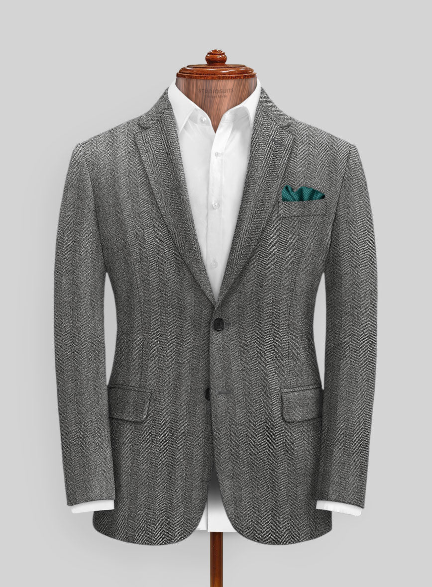 Italian Wide Herringbone Gray Tweed Jacket