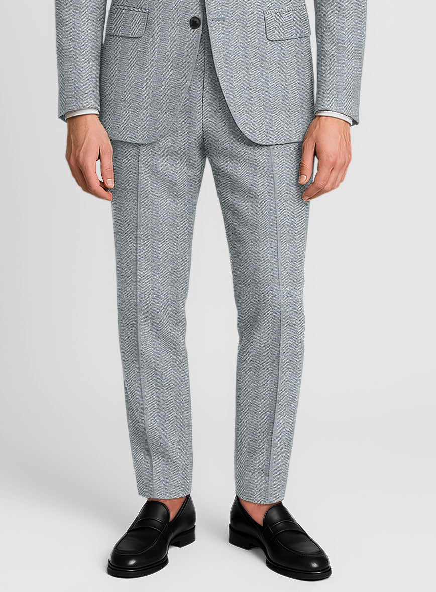 Italian Wide Herringbone Light Blue Tweed Pants
