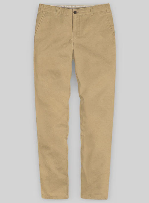 Washed Khaki Feather Cotton Canvas Stretch Chino Pants