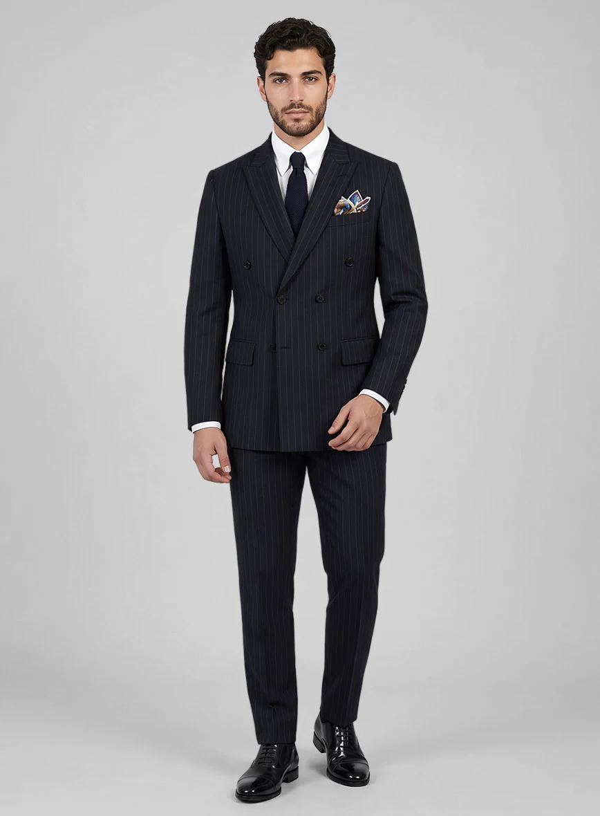 Kingsman Double Breasted Dark Blue Stripe Suit