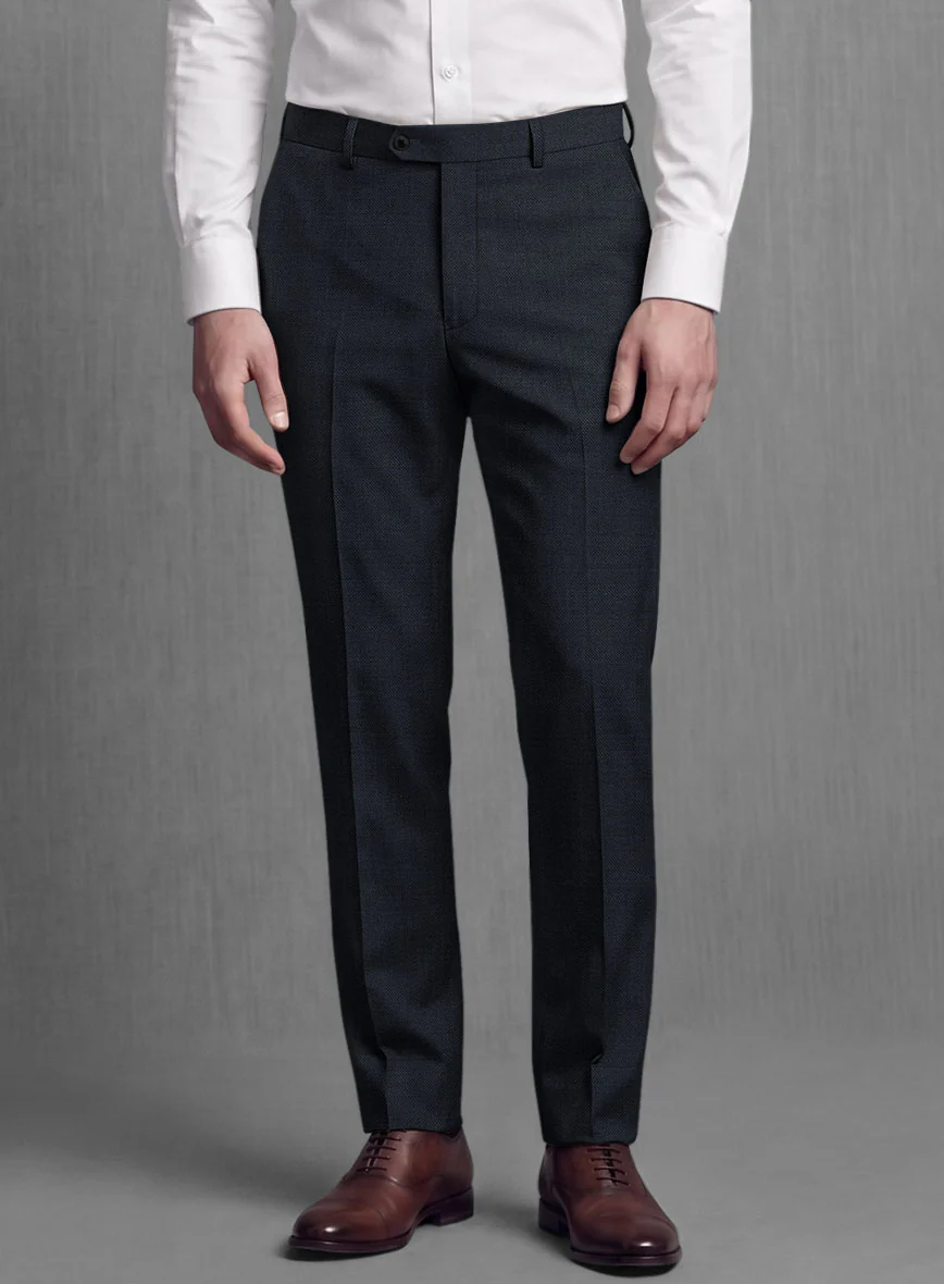 Lanificio Zegna Trofeo Sharkskin Navy Blue Wool Pants