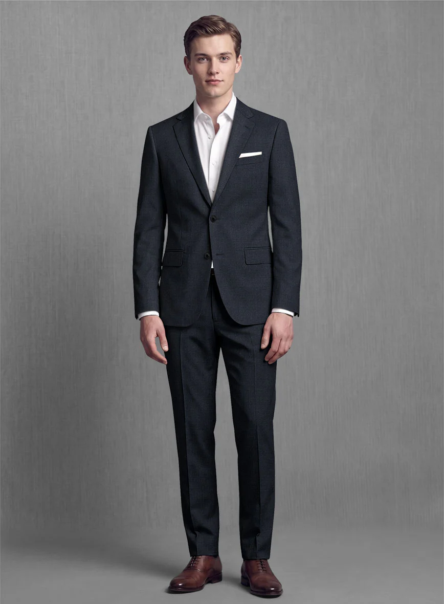 Lanificio Zegna Trofeo Sharkskin Navy Blue Wool Suit