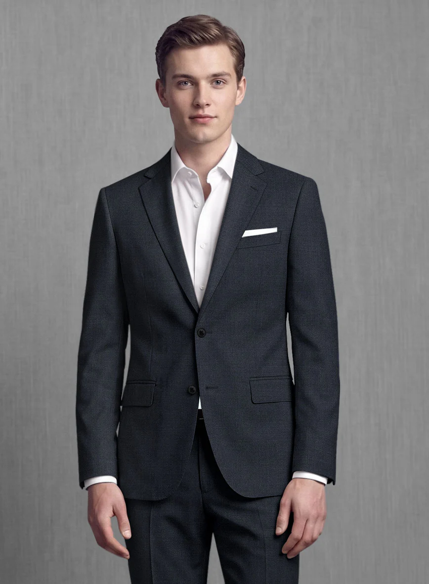Lanificio Zegna Trofeo Sharkskin Navy Blue Wool Suit - Image 3