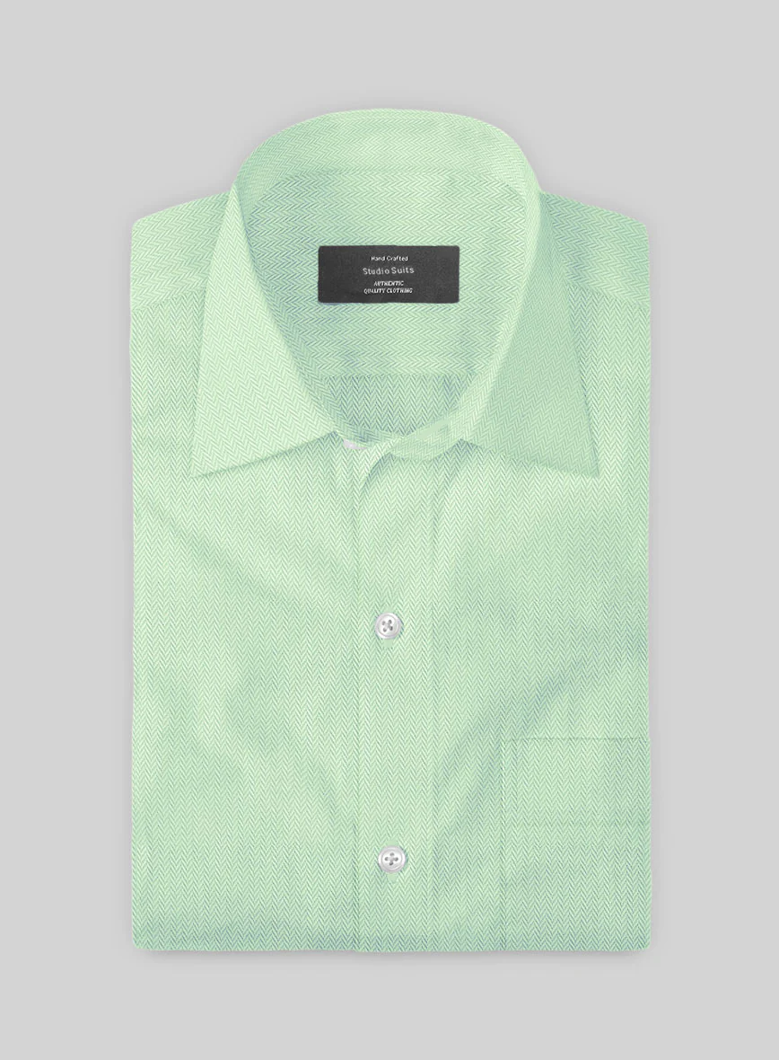 Light Sage Herringbone Cotton Shirt - Image 2
