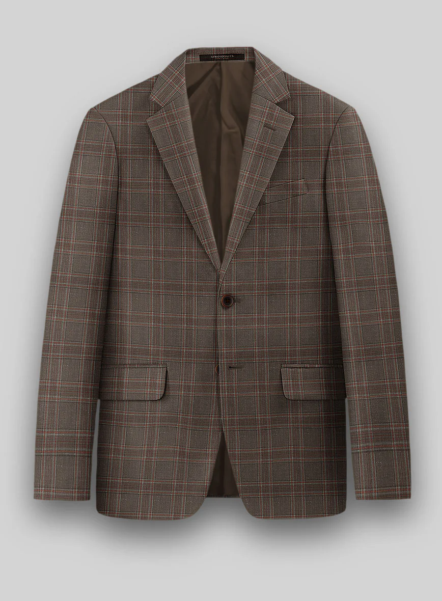 London Loom Brown Check Wool Silk Linen Suit - Image 3