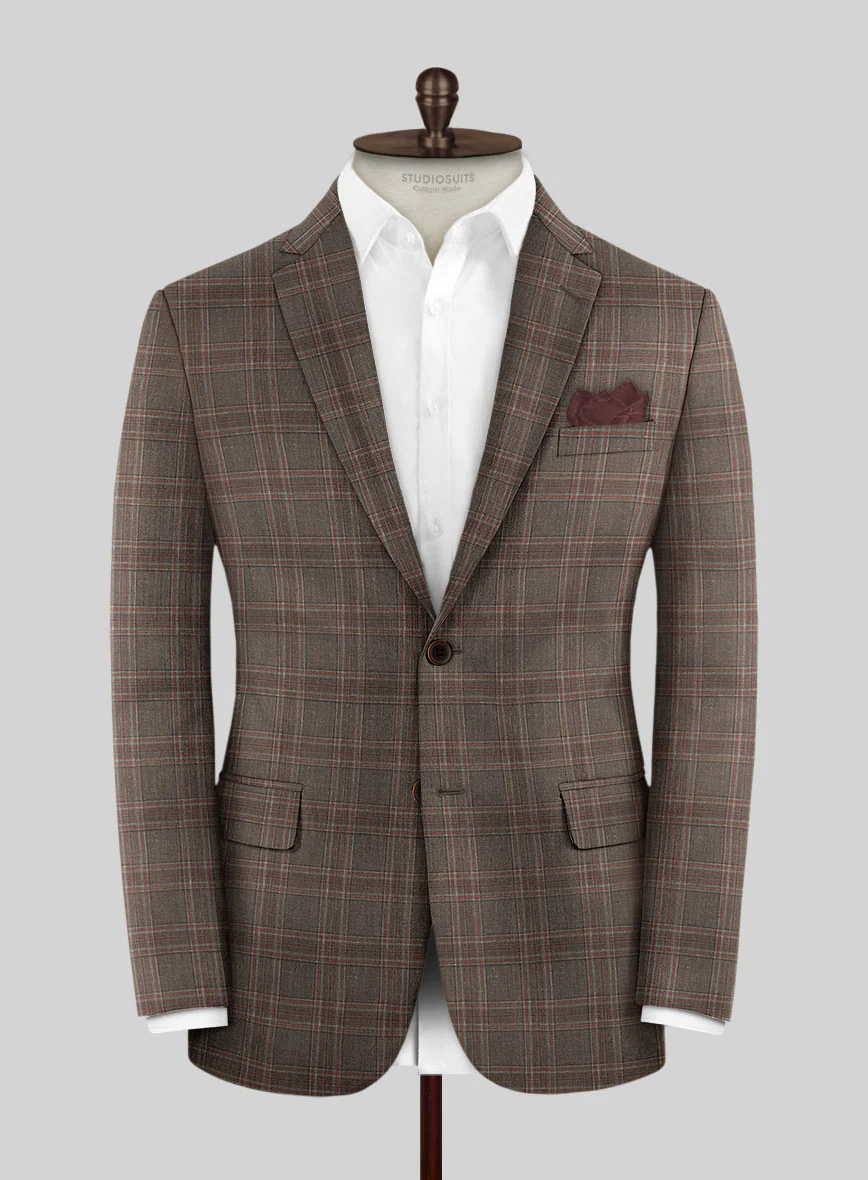 London Loom Brown Check Wool Silk Linen Suit - Image 5