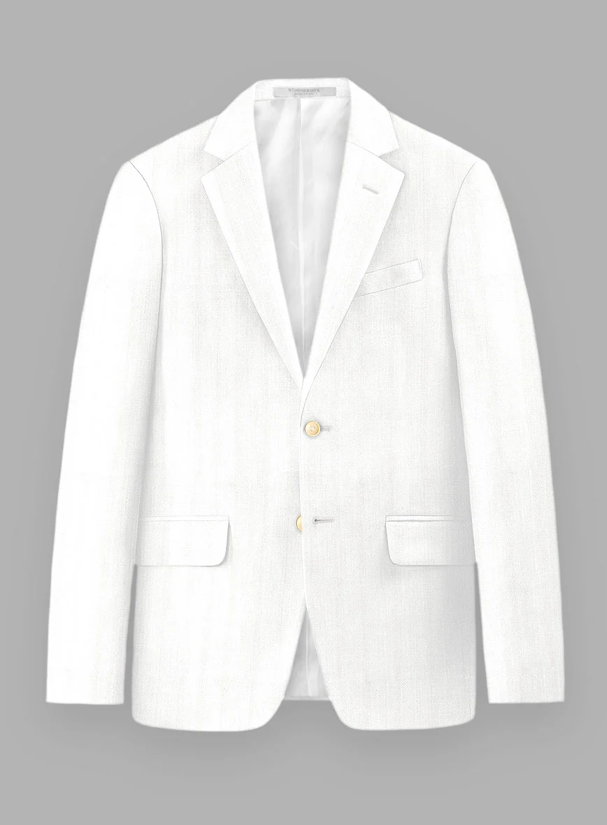 London Loom Ivory Herringbone Wool Silk Linen Suit - Image 3