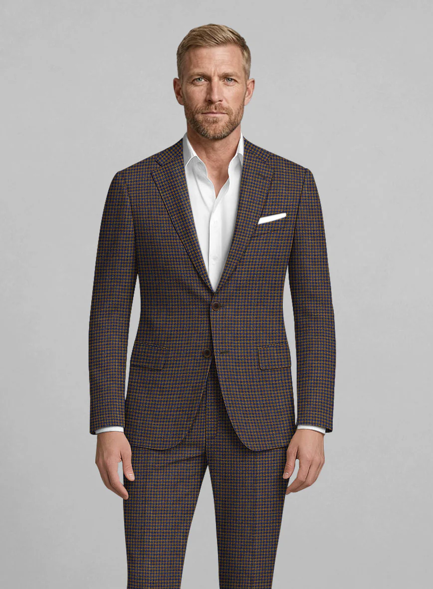 London Loom Oxford Navy Houndstooth Wool Silk Linen Suit - Image 3