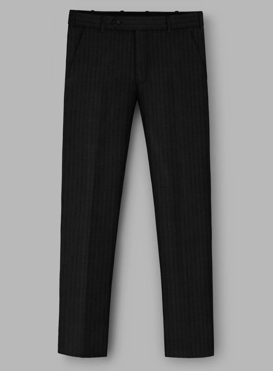 Loro Piana Zelander Black Self Stripe Wool Pants - Image 2