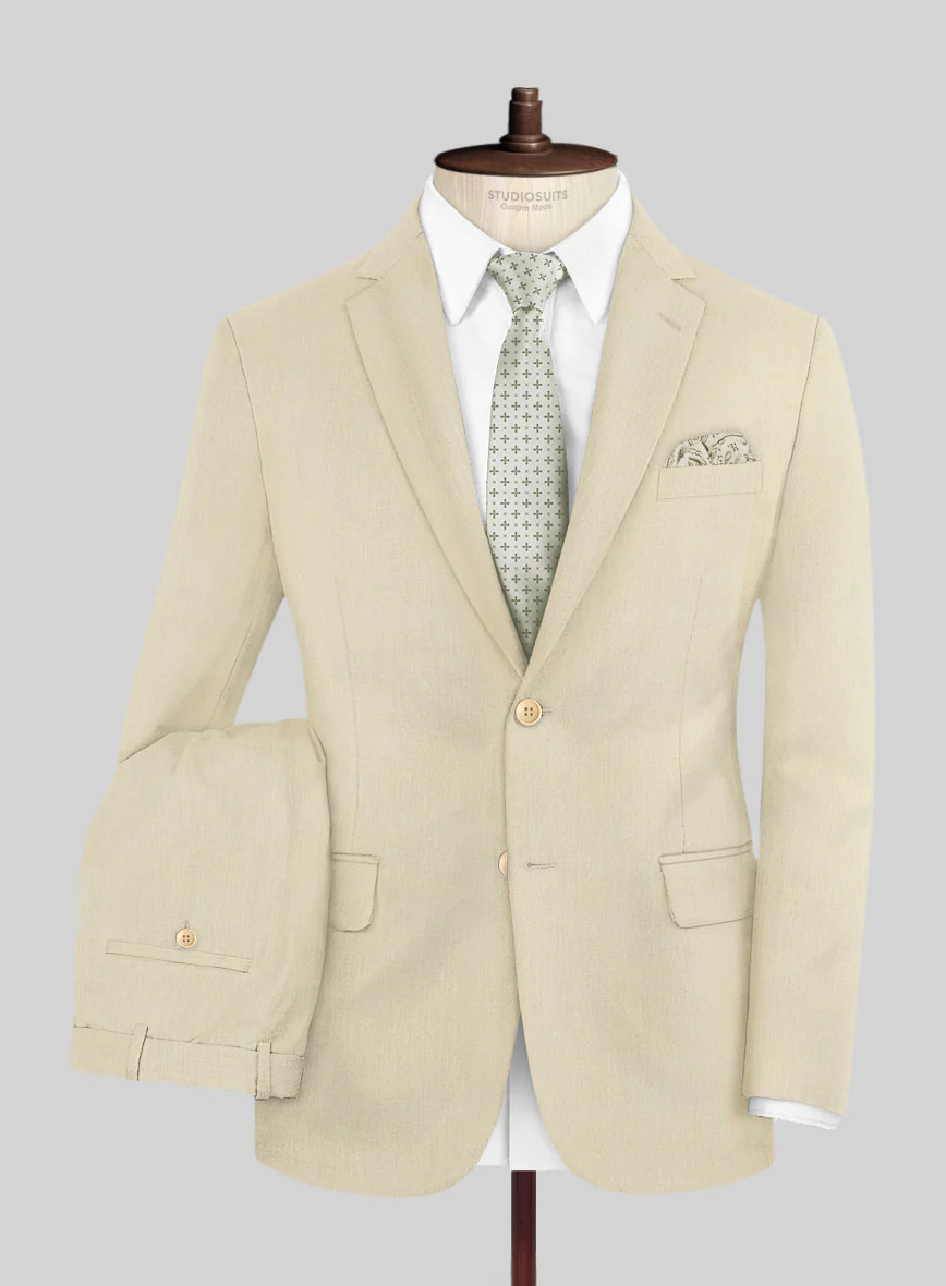 Marco Stretch Light Beige Wool Suit - Image 2