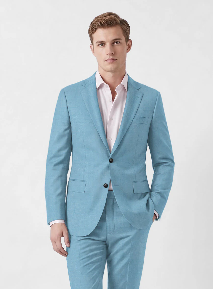 Marco Stretch Pastel Blue Wool Jacket - Image 2