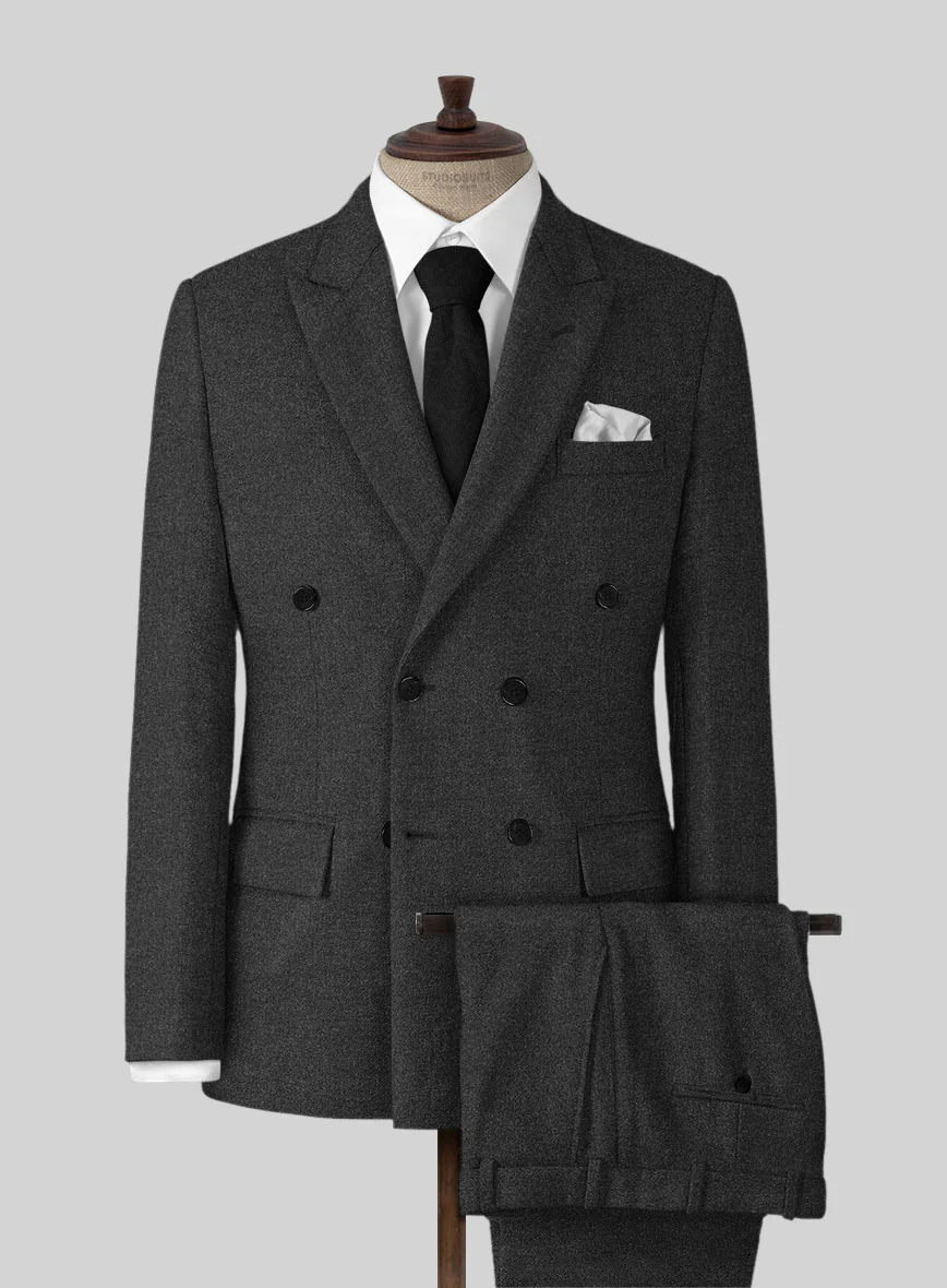 Naples Charcoal Tweed Double Breasted Suit