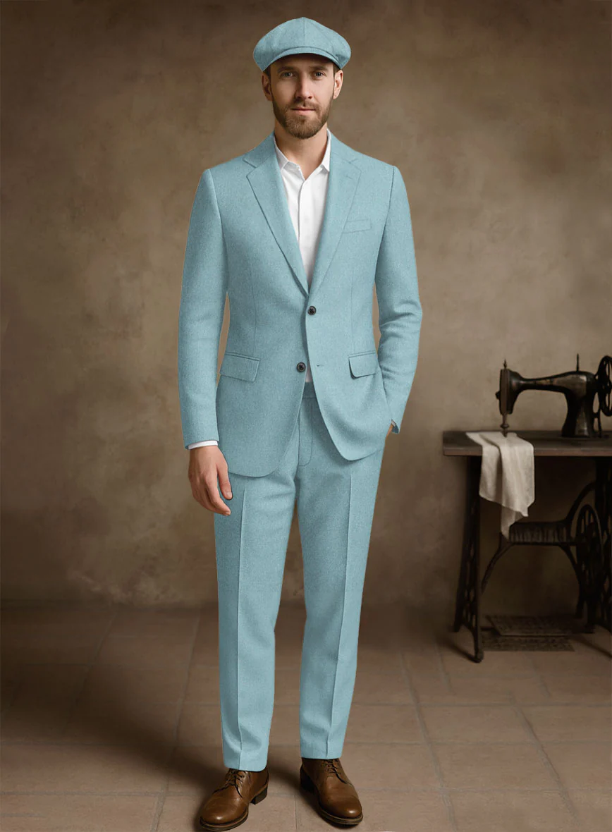 Naples Light Blue Tweed Suit