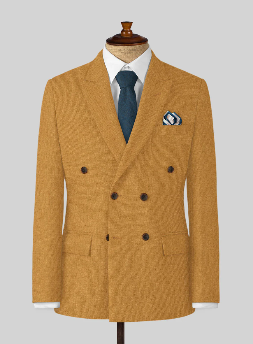 Naples Yellow Tweed Double Breasted Suit - Image 4