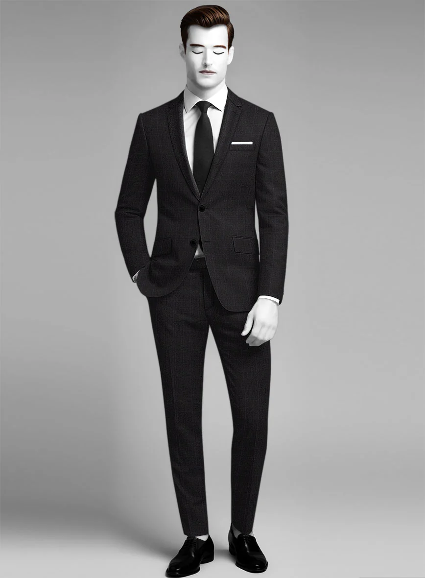 Napolean Artici Windowpane Charcoal Wool Suit