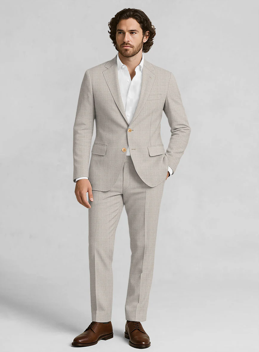 Napolean Fioran Microcheck Beige Wool Pants - Image 3