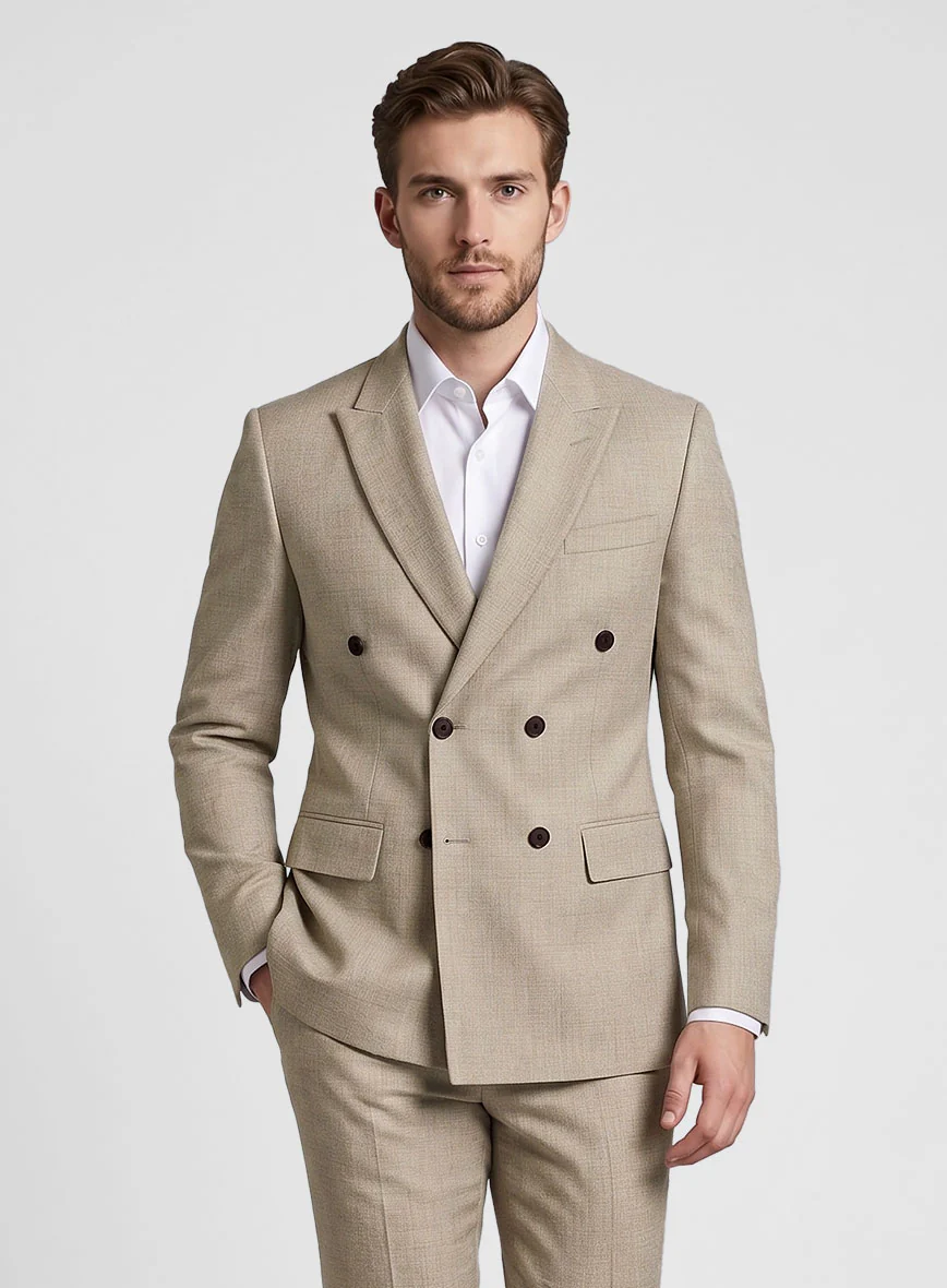 Napolean Melange Khaki Wool Double Breasted Suit - Image 4