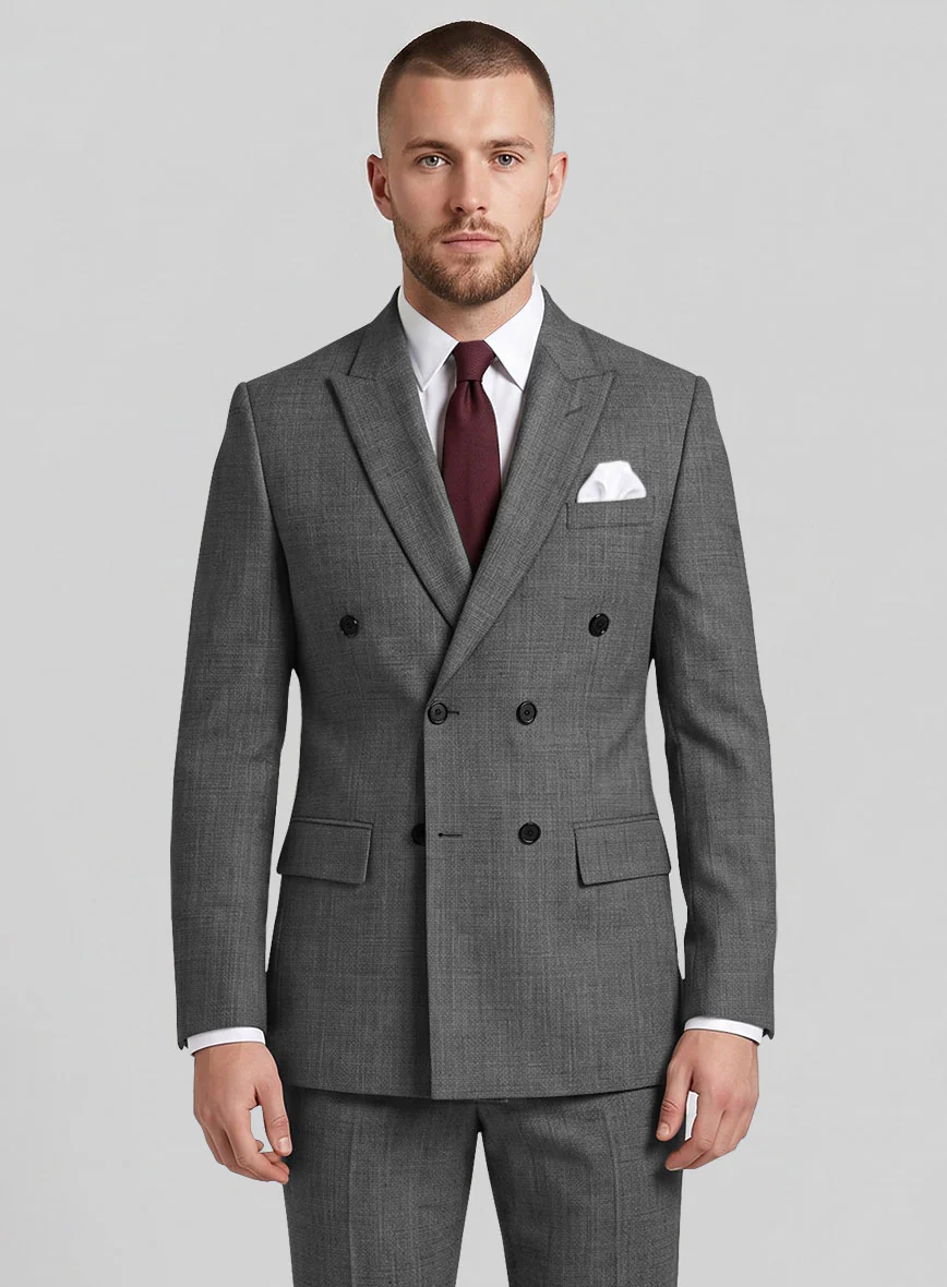 Napolean Sharkskin Gray Wool Double Breasted Jacket - Image 2