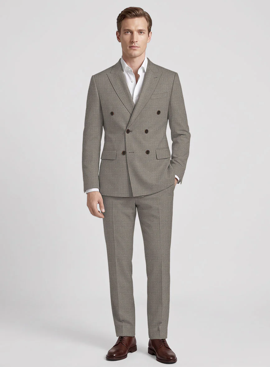 Napolean Sharkskin Light Brown Wool Double Breasted Suit