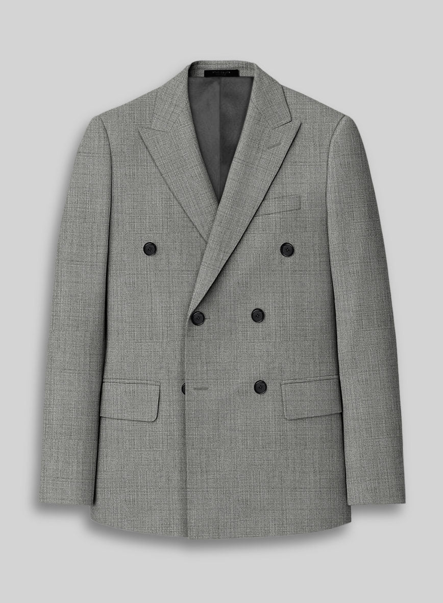 Napolean Sharkskin Light Gray Wool Double Breasted Jacket
