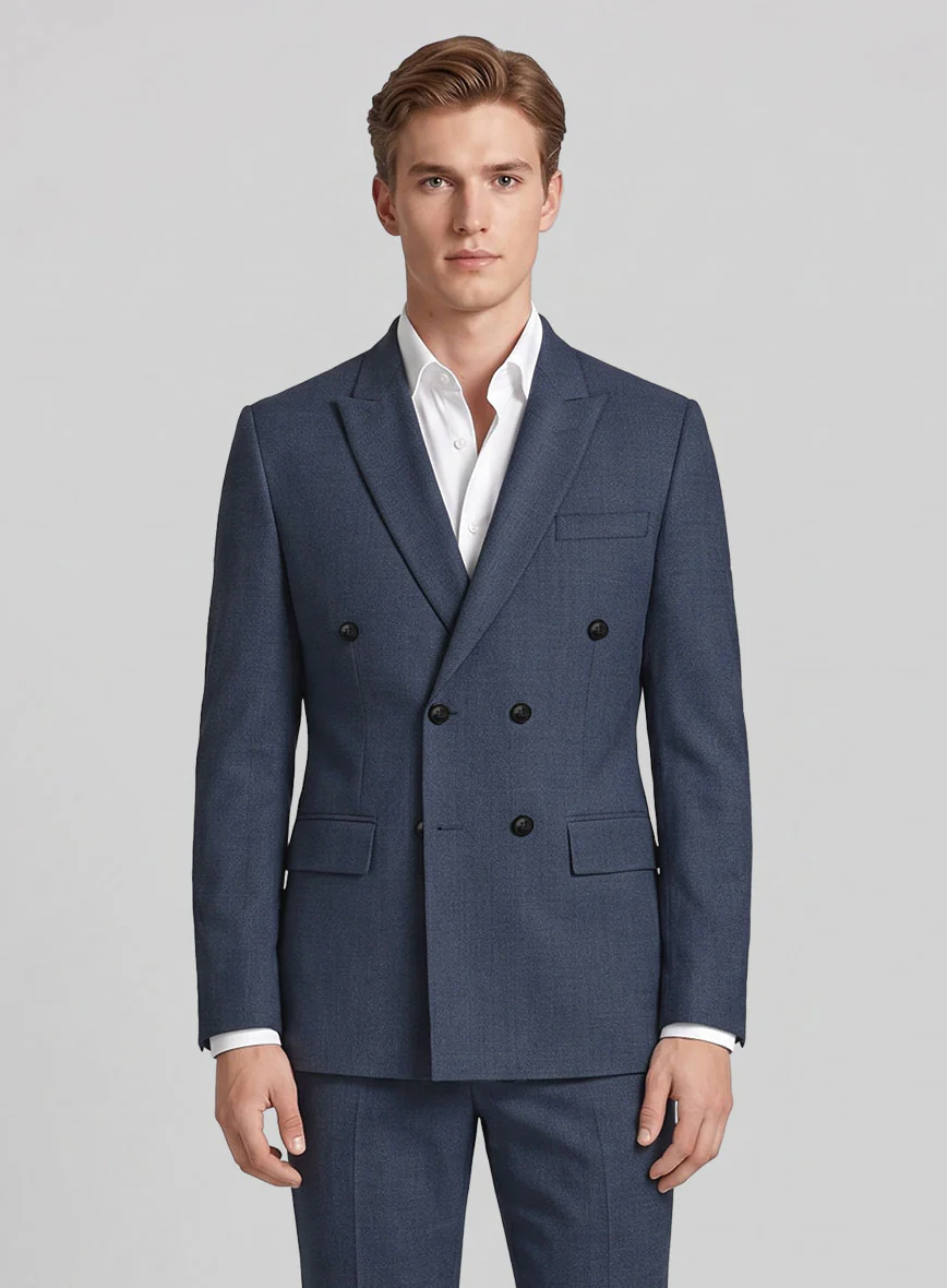 Napolean Slate Blue Wool Double Breasted Suit - Image 3
