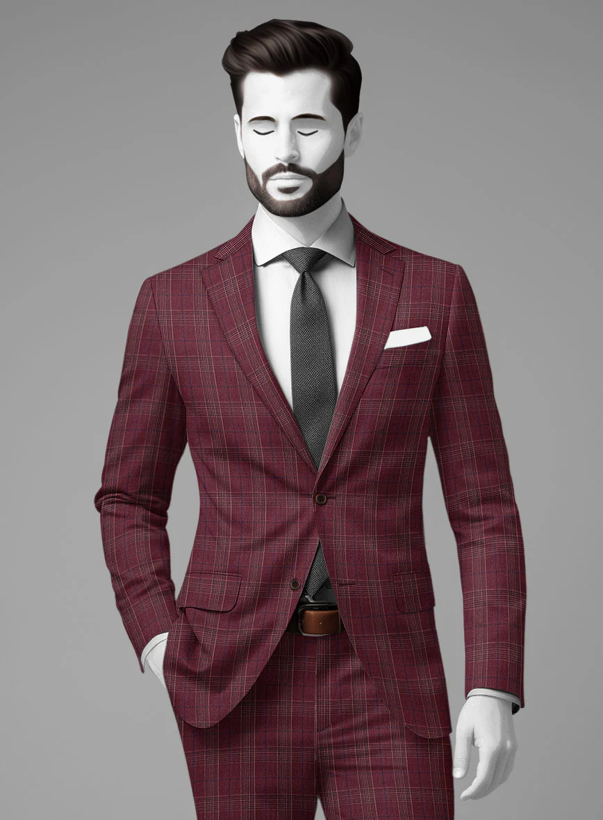 Napolean Xina Tartan Maroon Wool Jacket - Image 2