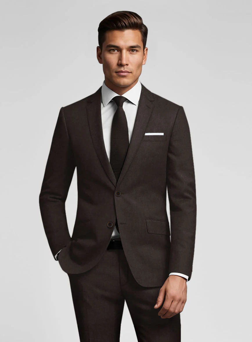 Noble Coffee Brown Wool Silk Linen Suit - Image 3