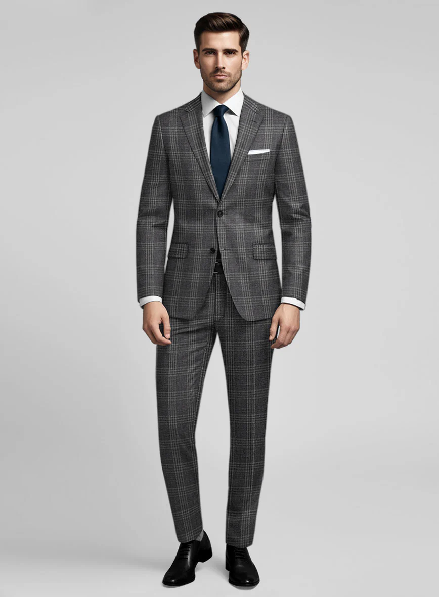 Noble Gray Check Wool Silk Linen Suit